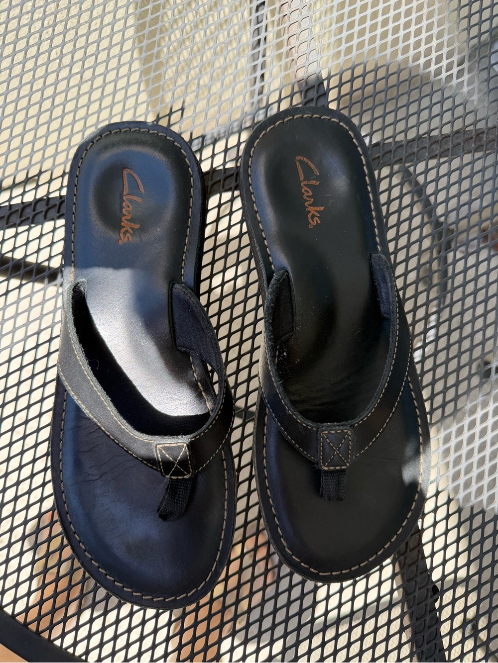 Clarks Black Leather Toe-Post Sandals